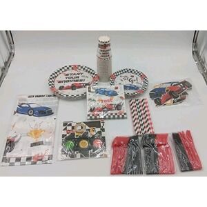 200pc 24 Setting Race Car Birthday Party Decorations Plates Napkins Cups